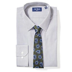 The Tie Bar Vertical Stripe Olive Green Non-Iron D